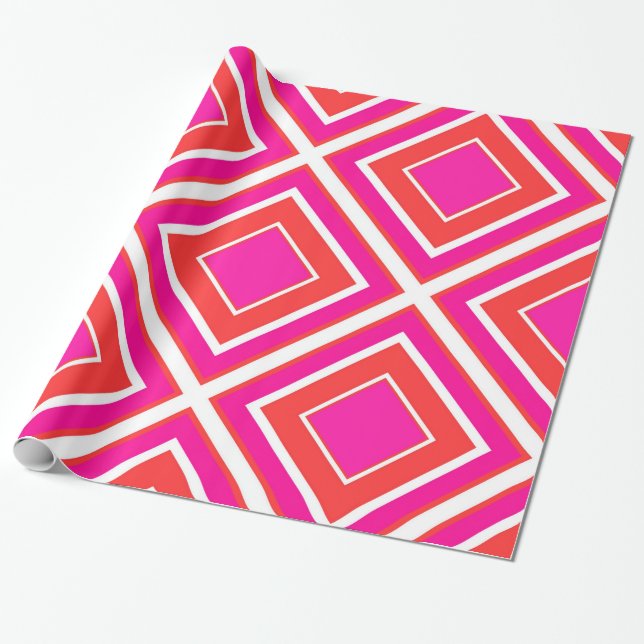 Papier Cadeau Diamant rose orange géométrique (Déroulé)