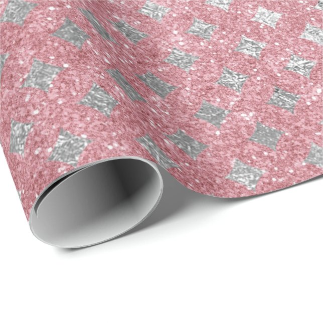 Papier Cadeau Diamants Argent Rose Rose Parties scintillant or (Coin rond)