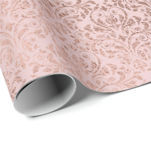 Papier Cadeau Diamants brillants Blush Damask Rose Or