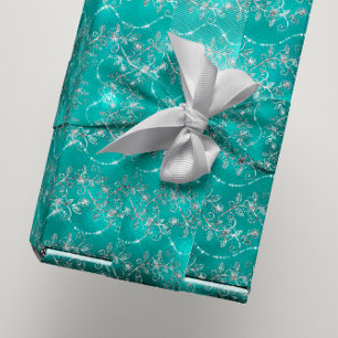 Papier Cadeau Diamants brillants gris argenté Turquoise verre Ti