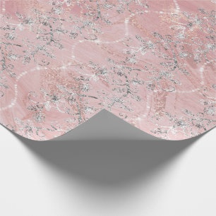 Papier Cadeau Diamants brillants Marbre Argent Rose Rose Or