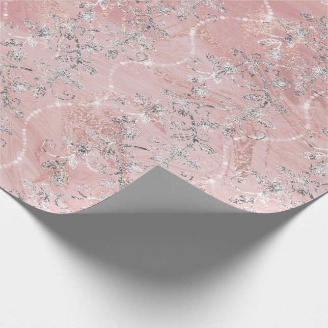 Papier Cadeau Diamants brillants Marbre Argent Rose Rose Or (Coin)