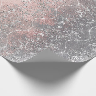 Papier Cadeau Diamants brillants Silver Floral Rose Brush