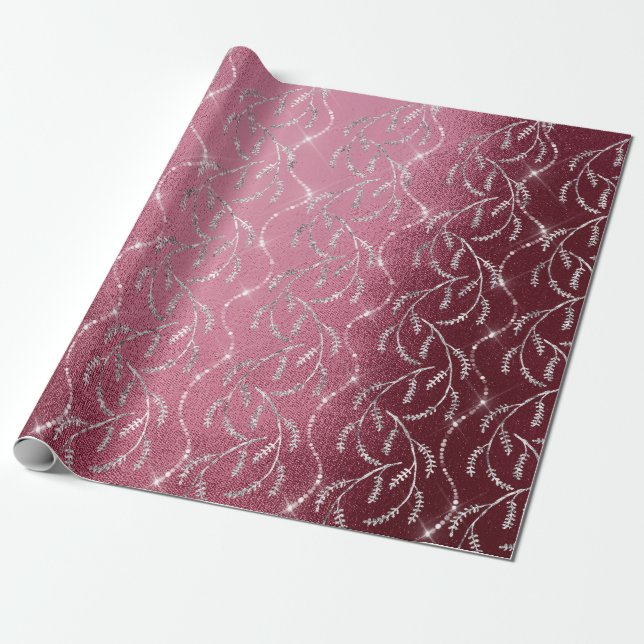 Papier Cadeau Diamants d'argent fleuri de Laurel de Bourgogne (Déroulé)