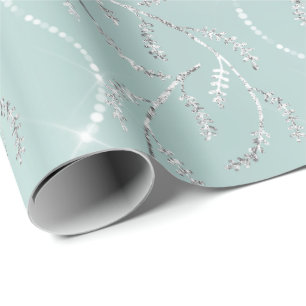 Papier Cadeau Diamants d'argent fleuri de l'océan Laurel Aqua