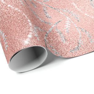 Papier Cadeau Diamants d'argent fleuri rose brillant en cristal