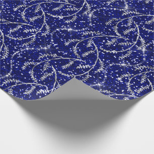 Papier Cadeau Diamants d'argent floral de Laurel de la Marine