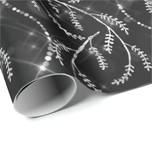 Papier Cadeau Diamants d'argent floral gris brillant