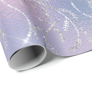 Papier Cadeau Diamants d'argent floral rose brillant Lilac Laure