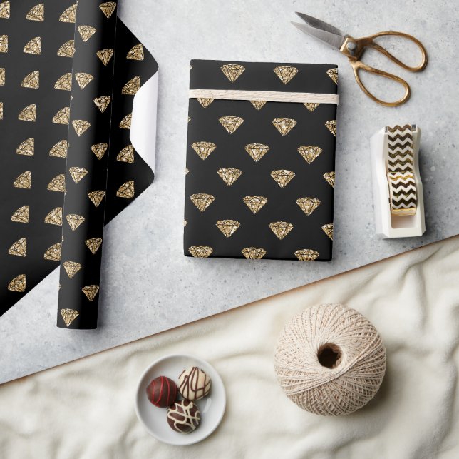 Papier Cadeau Diamants de Parties scintillant d'or noir (Artisanat)