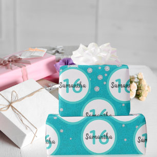 Papier Cadeau Diamants de parties scintillant verte turquoise 16