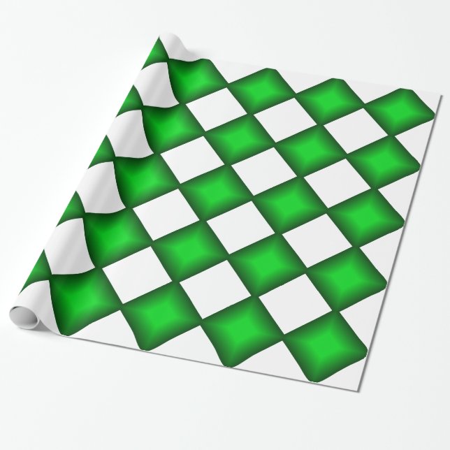 Papier Cadeau Diamants d'émeraude verts sur blanc (Déroulé)