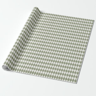Papier Cadeau Diamants Harlequin Ivoire & Vert Olive