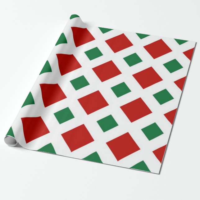 Papier Cadeau Diamants rouges et verts sur blanc (Déroulé)