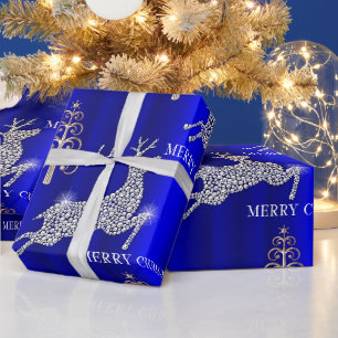 Papier Cadeau Diamond Reindeer pour Noël bleu