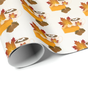 Papier Cadeau Dîner Thanksgiving Cuisine Citrouille Pie Hot Choc