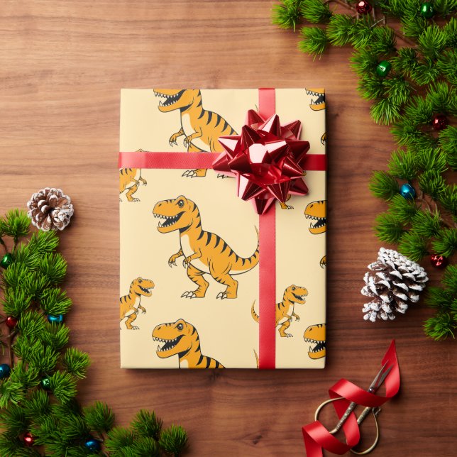 Papier Cadeau dino t-rex motif (Cadeau de vacances)