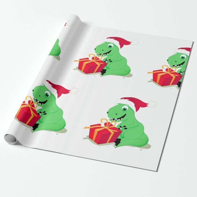 Papier Cadeau DINOSAUR DE NOËL AVEC Papier À enveloppement de ch (Déroulé)