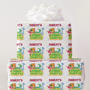 Papier Cadeau Dinosaur Fête Heure Ajouter Nom Anniversaire du ga