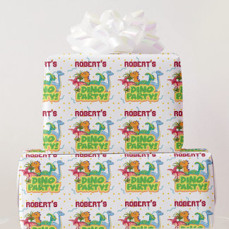 Papier Cadeau Dinosaur Fête Heure Ajouter Nom Anniversaire du ga