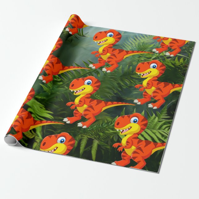 Papier Cadeau Dinosaur Green Jungle T Rex Enfants (Déroulé)