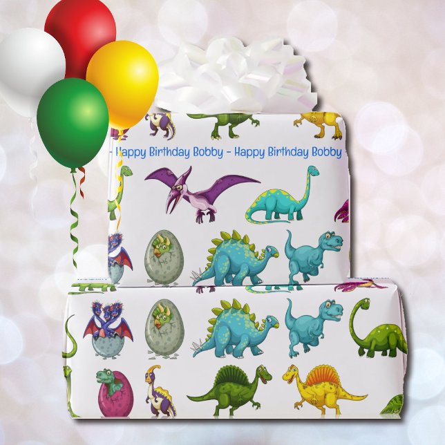 Papier Cadeau Dinosaur Joyeux Anniversaire Personnaliser le nom (Créateur téléchargé)