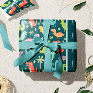 Papier Cadeau Dinosaur Pattern Blue Monogrammed Kid Boy Party