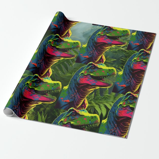 Papier Cadeau Dinosaur Pink Jungle Anniversaire Enfants (Déroulé)