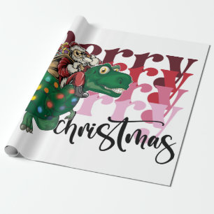 Papier Cadeau Dinosaur portant Noël au Père Noël