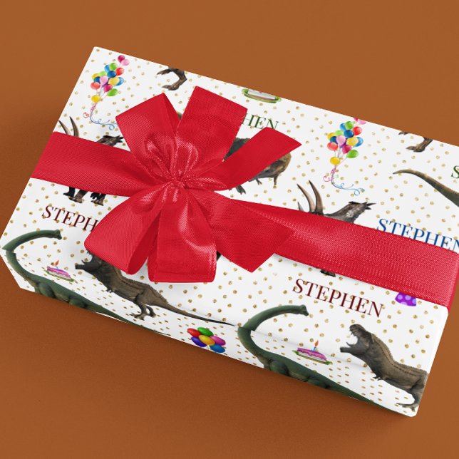 Papier Cadeau Dinosaur Tyrannosaurus Anniversaire Nom personnali (Créateur téléchargé)