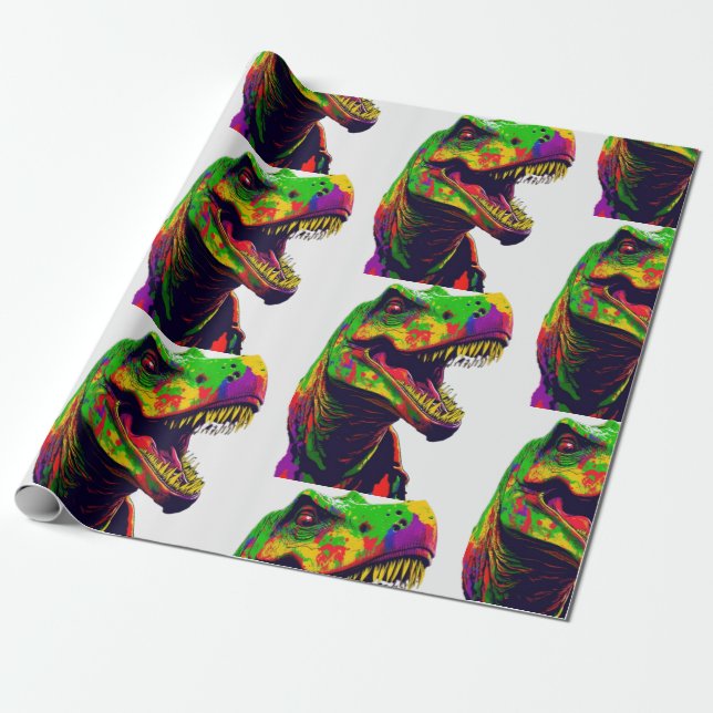 Papier Cadeau Dinosaur Vert Enfants d'anniversaire (Déroulé)