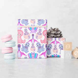 Papier Cadeau Dinosaure Aquarelle rose Baby shower d'anniversair