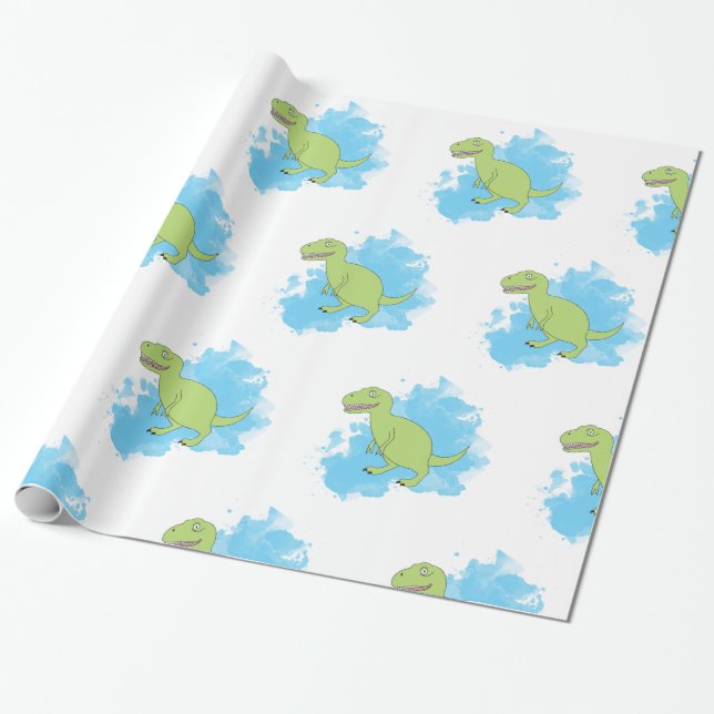 Papier Cadeau Dinosaure avec Aquarelle Arrière - plan Design (Déroulé)