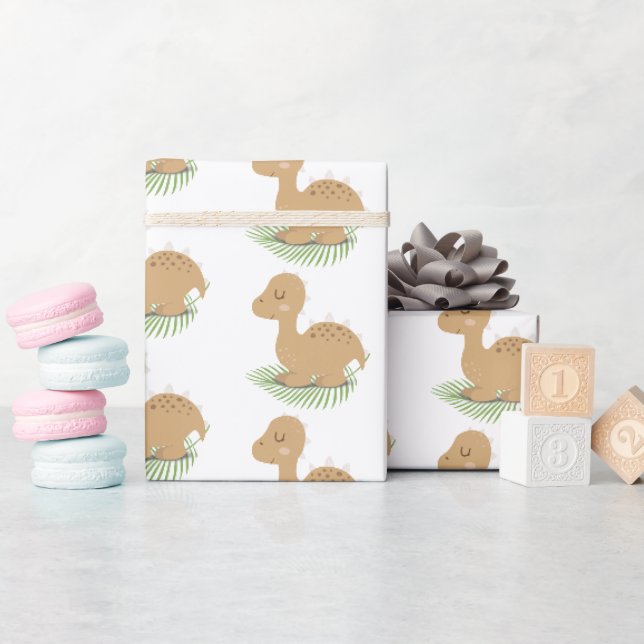 Papier Cadeau Dinosaure Bébé Sur La Feuille (Baby Shower)
