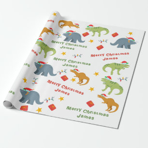 Papier Cadeau Dinosaure Cute personnalisée Père Noël Joyeux Noël