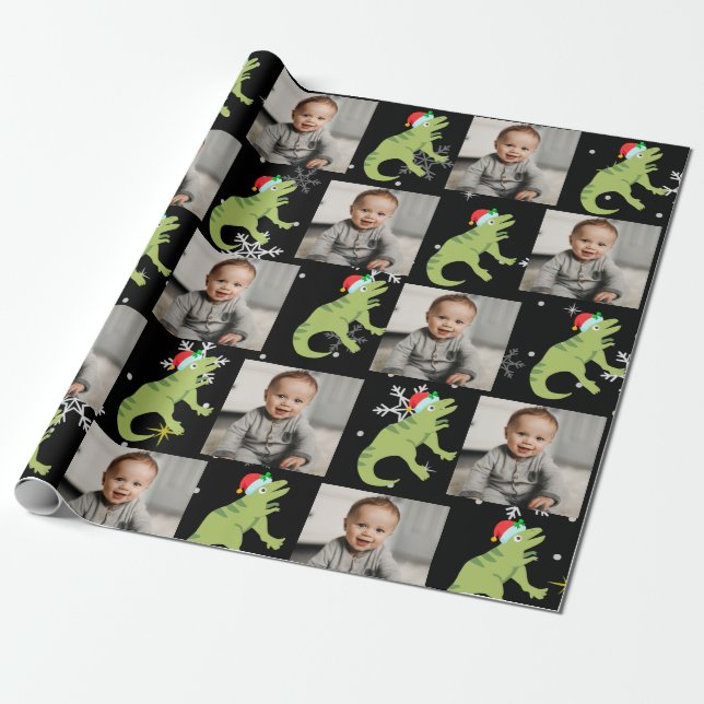 Papier Cadeau Dinosaure Cute personnalisée Père Noël Joyeux Noël (Déroulé)