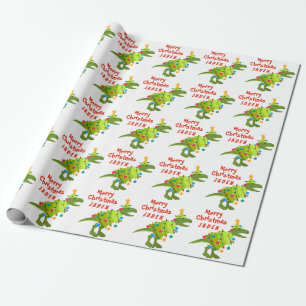 Papier Cadeau Dinosaure de Noël Joyeux Personnalisé