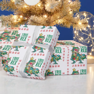 Papier Cadeau Dinosaure de Noël Joyeux Personnalisé