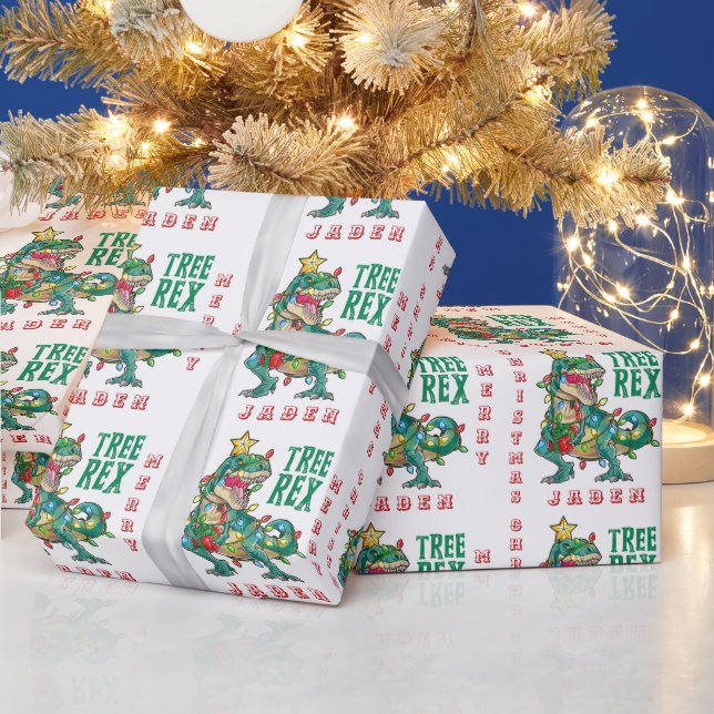 Papier Cadeau Dinosaure de Noël Joyeux Personnalisé (Vacances)