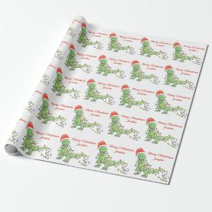 Papier Cadeau Dinosaure de Noël Joyeux Personnalisé