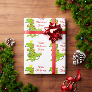 Papier Cadeau Dinosaure de Noël Joyeux Personnalisé