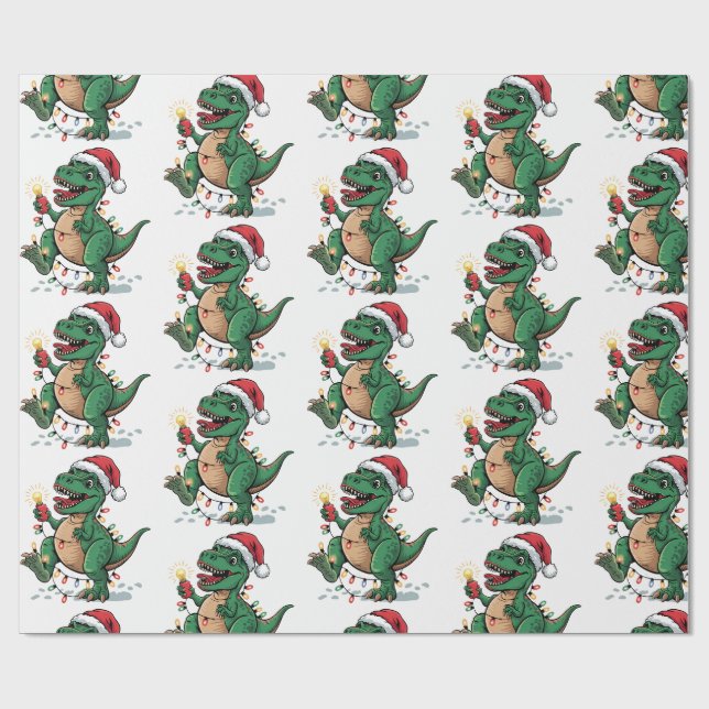 Papier Cadeau Dinosaure de Noël moderne tendance Joyeux Noël San (Plat)