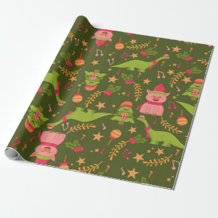 Papier Cadeau Dinosaure de Noël pisse père Noël