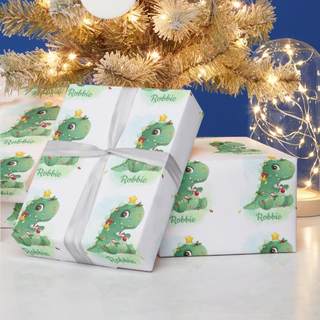 Papier Cadeau Dinosaure & lumières de Noël Baby Boy Noël (Vacances)