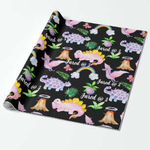 Papier Cadeau Dinosaure noir Anniversaire de enfant d'aquarelle 