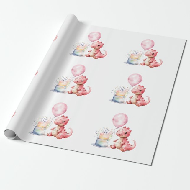 Papier Cadeau Dinosaure Peint Rouge Un A Saurus Anniversaire (Déroulé)