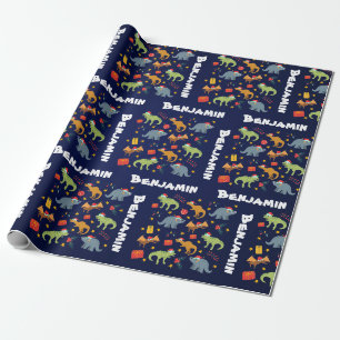 Papier Cadeau Dinosaure personnalisé Noël Père Noël Motif