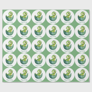Papier Cadeau Dinosaure Vert Joyeux Anniversaire Aquarelle Perso