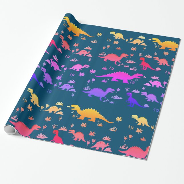 Papier Cadeau Dinosaures colorés mignon Motif (Déroulé)