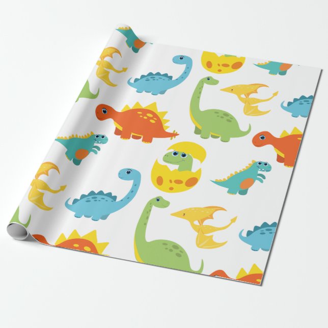 Papier Cadeau Dinosaures de caricatures mignons (Déroulé)